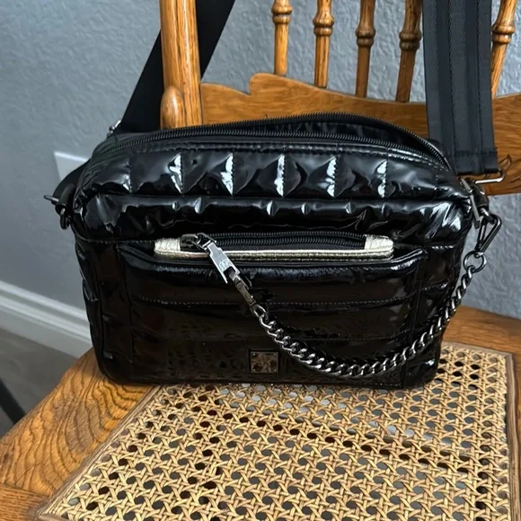 THINK ROYLN Shiny Black Crossbody Bag with Silver Accents - Picture 7 of 10